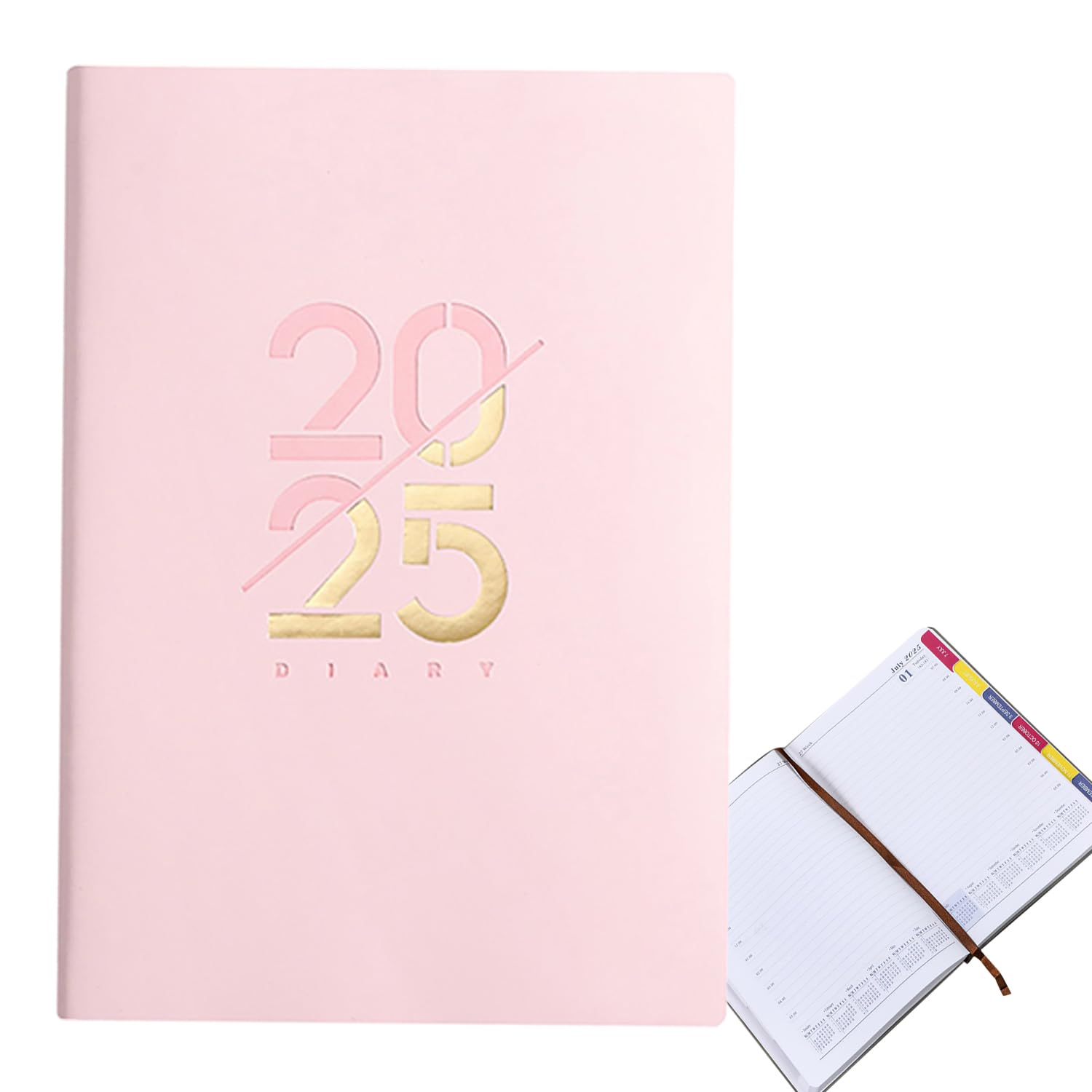 QUEENADA 2025 A5 Daily Journal Notebook - Calendar Diary Book for 365 Days Plan Appointment Book Schedule Business Agenda Scrapbook(Pink)