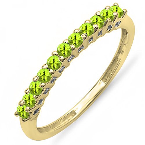 Dazzlingrock Collection 10K Round Peridot Anniversary Stackable Wedding Band 1/3 CT, Yellow Gold, Size 9