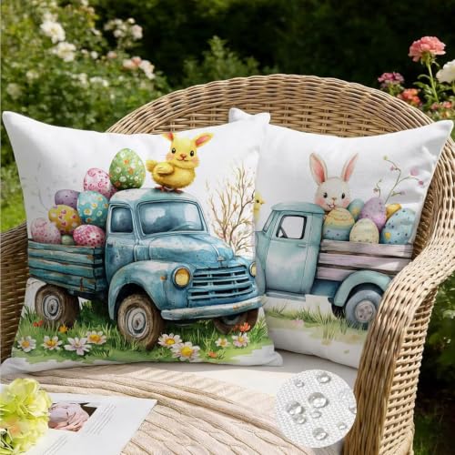 Housses de coussin extérieur imperméable 40x40 en lin imprimé Pâques