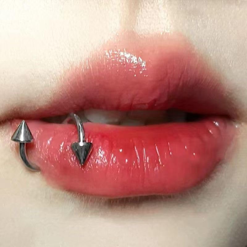 4PCS Nose Rings 16G Spiral Lip Rings Punk Spike Lower Labret Studs Cartilage Tragus Helix Piercing Jewelry Spike Stud Earrings Stainless Steel Angel Fangs Piercing Jewelry for Men and Women - Image 7