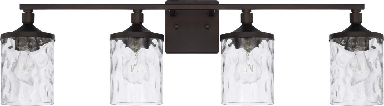 Colton Bronze 4-Light Vanity with Clear Water Glass Shades