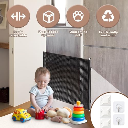 Einziehbares Treppenschutzgitter für Baby,Treppenschutzgitter Ausziehbar ohne Bohren,ausziehbares Babyabsperrgitter,Türschutzgitter Ausziehbar für Babys,für Babys und Haustiere(68 x 125 cm)