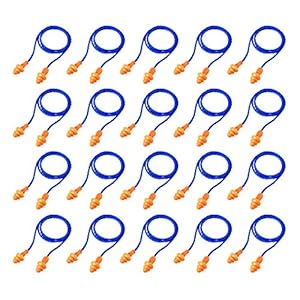 Lot de 20 paires de bouchons d’oreille filaires réutilisables en silicone avec cordon antibruit pour protection auditive (bleu)