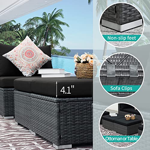 Nicesoul® 8 Piecs Large Outdoor Patio Furniture Set With Ottomans Hdpe Patio Sectional Sofa Sets With Cushions Outdoor Grey Wicker Conversation Sets Black Cushions #TOP3