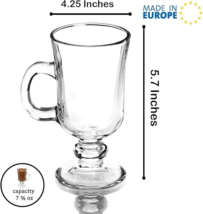 Image of PrimeWorld Glass Coffee Mugs - Set of 2, 230 ml | Clear Glass Latte Cups with Handle | Cappuccino, Hot Chocolate, Tea & Coffee Mugs for Hot Beverages