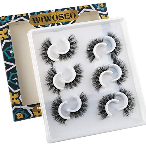 Wiwoseo False Eyelashes Wispy Natural Volume Soft Faux Mink Lashes 6 Pairs Pack