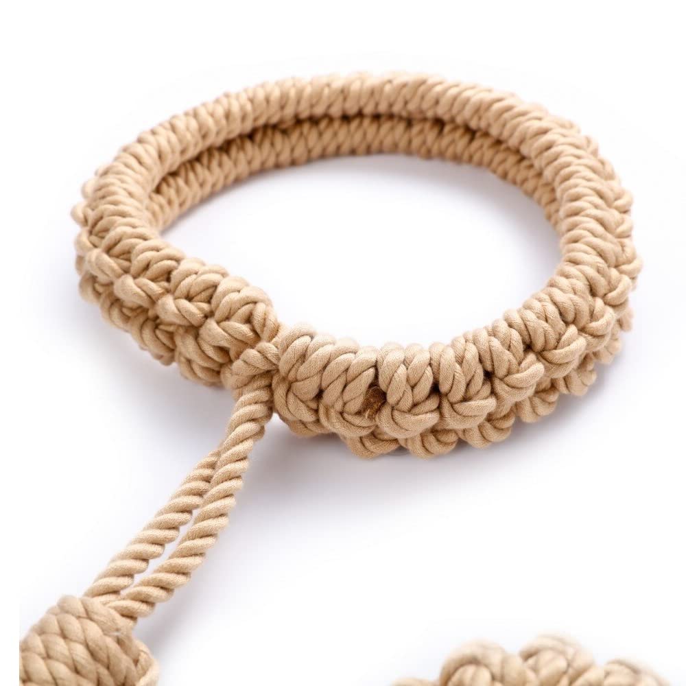 BONDAGERIE® Costrittivo collare e manette in corda effetto raso per coppia, regolabili, colore Neutral