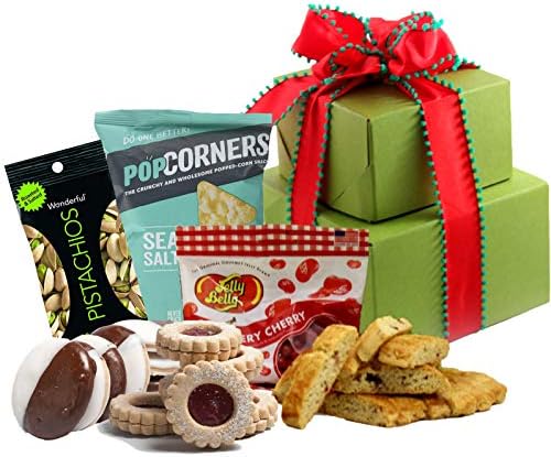 Valentines Day Gift Baskets Gluten Free – Care Packages for College Students with Gourmet Biscotti, Cookies, Sweets, Fruit & Nuts [Small] Holiday Gift Tower Same Day Delivery Prime