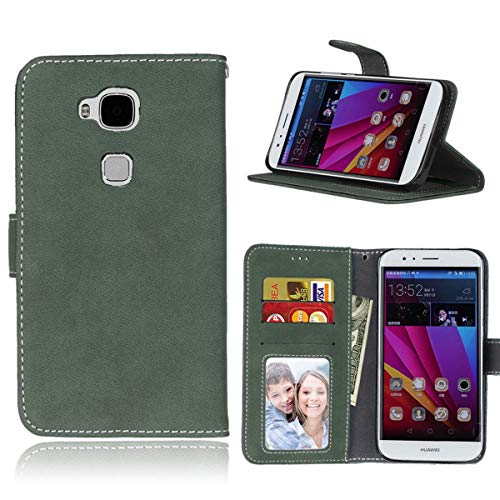 Sangrl Libro Funda para Huawei Ascend G8 / G7 Plus / GX8, PU Cuero Cover Flip Soporte Case [Función de Soporte] [Tarjeta Ranuras] Cuero Sintética Wallet Flip Case Verde