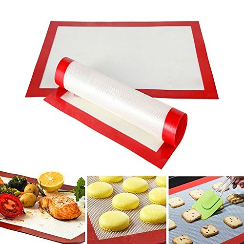 Tapis de Cuisson en Silicone antiadhésif antidérapant Lavable réutilisable résistant à la Chaleur sans BPA FDA et Lfgb Certifié avec Un Certificat de Cuisine Bakeware Four Sheet – Blanc + Rouge