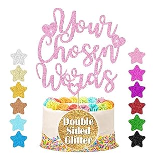 Personalised Cake Topper, Great for Birthday,Party, Retirement, Christening, Christmas... Multicoloured Non-Shed Double Sided Glitter Card. Custom Any Text Cake Decoration. Personalised Party Decoration and Cake Decoration. Size: Appro Width * Heigh=...