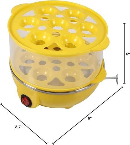 Miniatura 10 de Cocedor de huevos, 2 colores, 220 V, multifuncional, de doble capa, para huevos, caldera, vaporizador, uso de cocina en el hogar (amarillo)