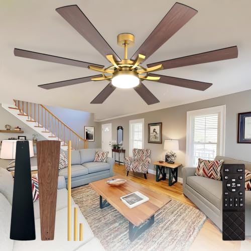Image of Depuley 72-Inch Ceiling Fan with Light: Farmhouse 8-Blade Walnut and Gold Indoor Outdoor Fans with Remote Control Dimmable Light - Ultra Quiet DC Motor Reversible 6 Speed Timer