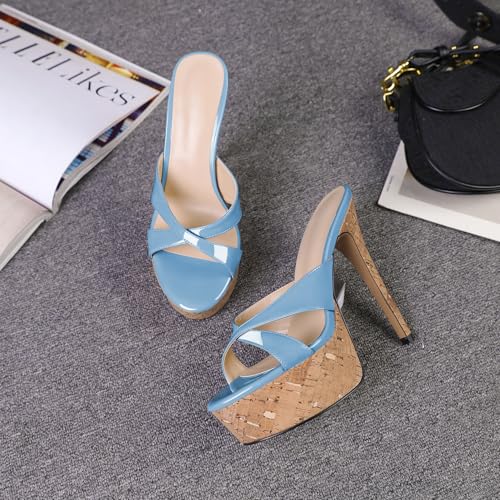 Image of Esvowido Heeled Mules for Women Cork Platform Stiletto Heels Slip on Open Toe High Heeled Sandals Crisscross Slippers Pumps Shoes