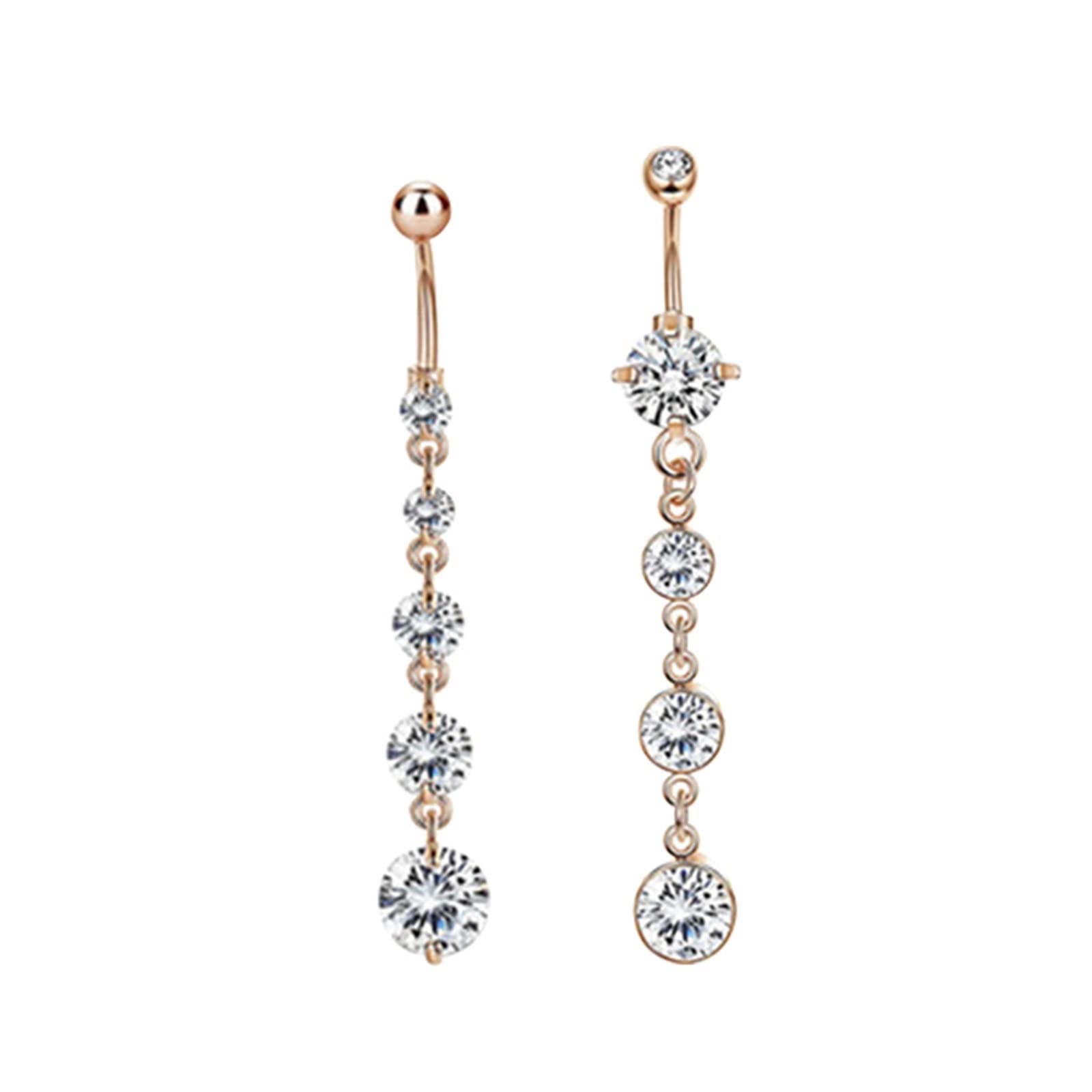 Banane Piercing, Bauchnabelpiercing Glitzer Edelstahl 6 Stück 14G Bauchnabelpiercing Damen Weiß Rund Zirkonia Blatt Herz Runder Anhänger