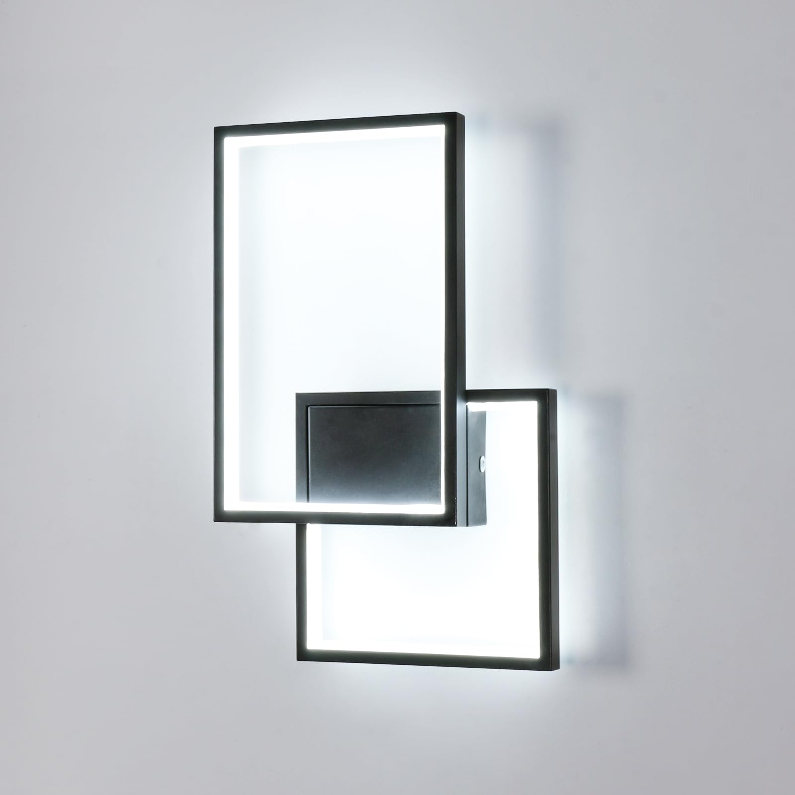 Mckalen LED Wandleuchte Innen, 34W 3825LM Innen Wandlampe LED Moderne Schwarz, 41CM Acryl Quadratisch Wandbeleuchtung für Schlafzimmer Wohnzimmer Korridor Flur Treppe, Kaltweiß 6500K