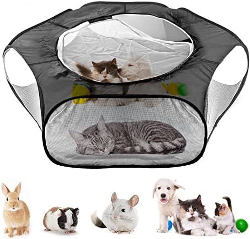 BOFUS Small Animal Playpen,Breathable Pet Playpen Cage Tent Pop Up with Zippered Cover Portable Fence Tent Outdoor&Indoor Exercise Yard Fence Anti Escape Tent,black
