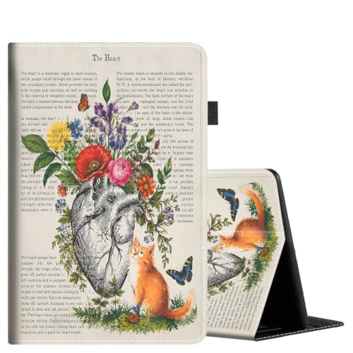 Case for Amazon Fire HD 10 Tablet (7th and 9th Gen, 2017 and 2019 Release), Slim Fit Foldable Standing Cover with Auto Sleep/Wake, Orange Cat Old Book Heart