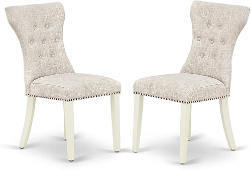 East West Furniture Gallatin Modern Parson - Juego de 2 sillas de comedor acolchadas de tela Doeskin con botones copetudos, color blanco lino