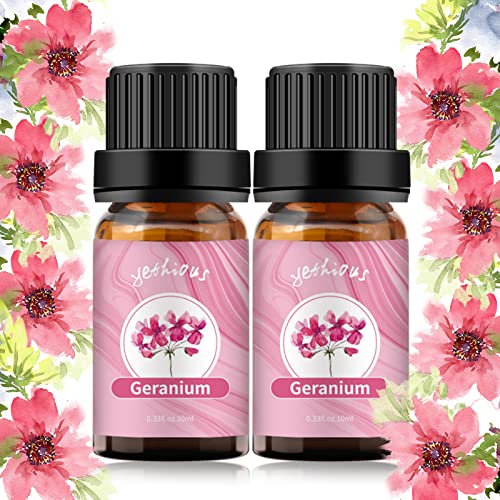Yethious Geranium Essential Oil 10Ml Floral Geranium Essential Oils Gift Set, Aromatherapy Oil For Diffuser, Fragrance, Soap Candle Making (2 Pack Geranium) #TOP16