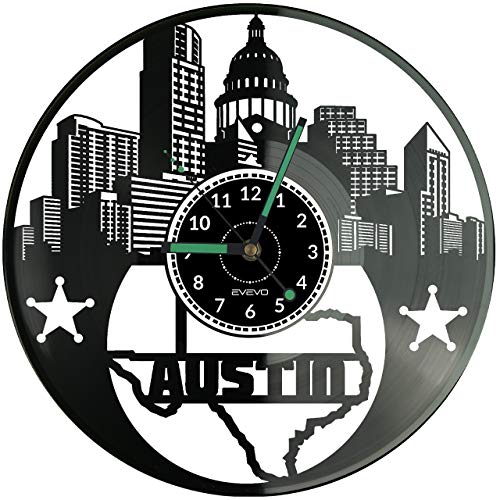 Horloge murale vinyle Austin Texas pour déco salon rétro - 3