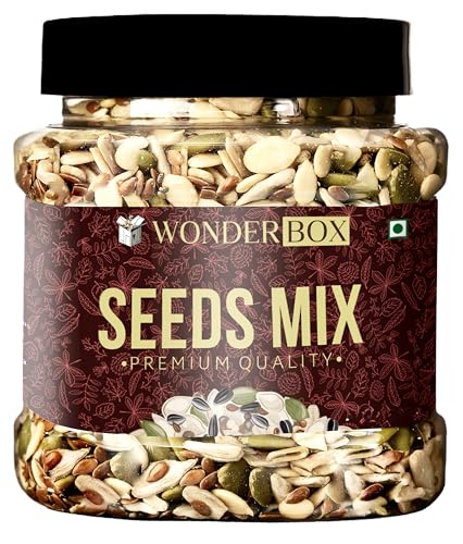 Image of WonderBox Super Seed Trail Mix 200g - 5 Super Seeds in 1 Mix| Mix Seeds for Eating - Flax, Chia, Sunflower, Watermelon, Pumpkin Seeds, Mixed Seeds for Eating (JAR PACK)