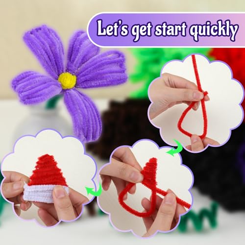 Image of Mnuizu 200Pcs Pipe Cleaners Chenille Stems Craft Pipe Cleaners Fuzzy Sticks | Fluffy Craft Pipe Cleaners for Arts & Crafts, Making Flowers, Animals, Home Decorations, Purple