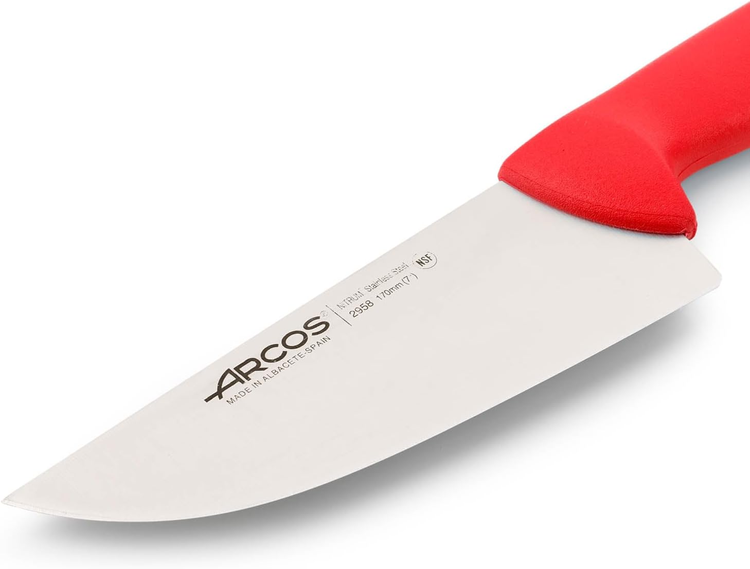 Arcos Butcher Knife 7 Inch Nitrum Stainless Steel and 170 mm blade. Professional Cooking Knife For Cutting Meat, Fish and Vegetables. Ergonomic Polyoxymethylene Handle. Series 2900. Color Red.