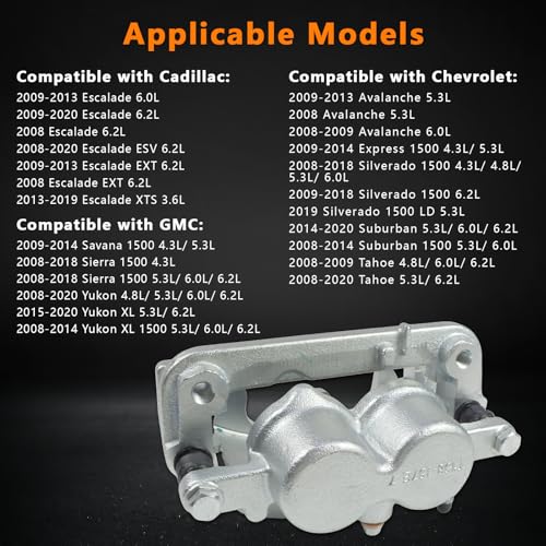 Image of 2 Pcs Front Brake Caliper w /Bracket Fit for 2008-2020 Cadillac Escalade, 2008-2020 Chevy GMC Avalanche Silverado 1500 Express Suburban Tahoe Sierra Yukon, Replace for 18B4918A 18B4919A