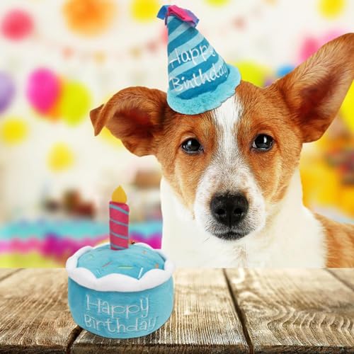 Ceolup Gefülltes Geburtstagskuchen-Hundespielzeug, Plüsch-Kuchen-Plüschtier - Kreative Geburtstagsgeschenke für Hunde, Waschbar und Langlebig