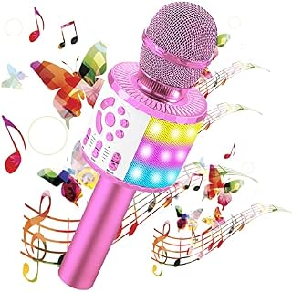 Microphone for Kids, Wireless Bluetooth karaoke kids Microphone with Flashing Colorful LED Lights Portable Speaker kids Karaoke Machine for girls boys, Home KTV Player Support Android & iOS Devices