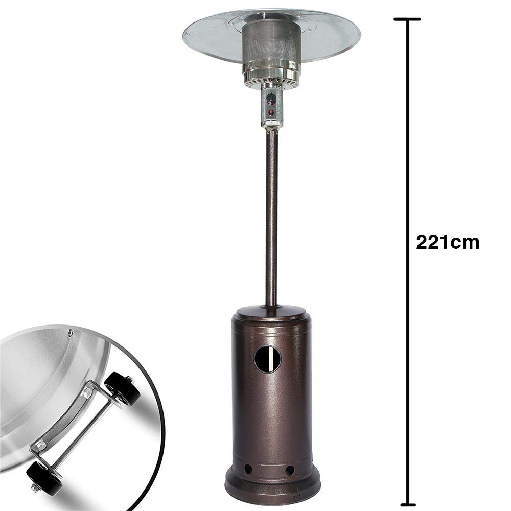 BAKAJI Stufa a Gas GPL Riscaldamento da Patio Giardino Fungo Riscaldante per Esterno Potenza 13KW Altezza 221cm con Accensione Piezoelettrica Vano Bombola e Ruote per Trasporto (Moka)