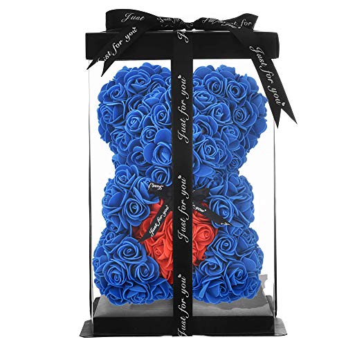 Unique Gifts ,Rose Bear - Rose Teddy Bear - Gifts for Girls, Gifts for mom, Girlfriend Gifts, Birthday Gift for Women - Over 250 Flowers -10 inch (Royal Blue, 10inch)