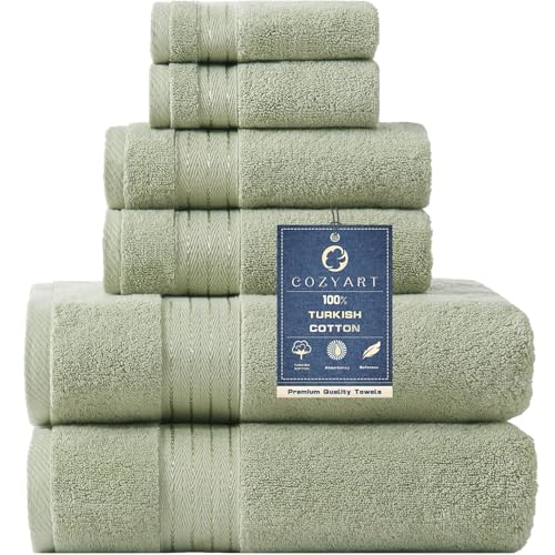 COZYART Sage Green Bath Towel Set for Bathroom Turkish Cotton Thick Soft Absorbent Durable 650 GSM Towel Sets of 6 2 Large Bath Towels 2 Hand Towels 2 Washclothes