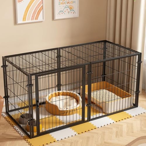 LumoLight犬用 カバー付きドッグハウス 共 片開き両開きドア バックル固定 ハウス 源助 大型犬用室内犬用ゲージ角管強化犬サークル犬犬 屋内外での使用に簡単に設置可能 (片開きドア120x60x70cm,ブラック)