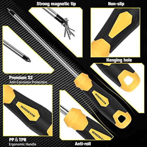 Whomass Magnetic Screwdriver Set 51 Pcs With Case And Supper Magnet, Professional Screwdriver Set Includes Slotted/Phillips/Hex/Torx/Square/Pozi Head Non-Slip For Repair Home Improvement Craft #TOP2