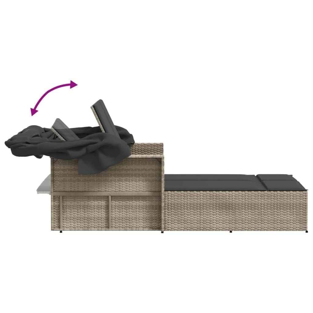 Homgoday Lit double auvent et coussins gris clair polyrorotin, chaises longues, canapé-lit, lit de piscine, lit de jardin