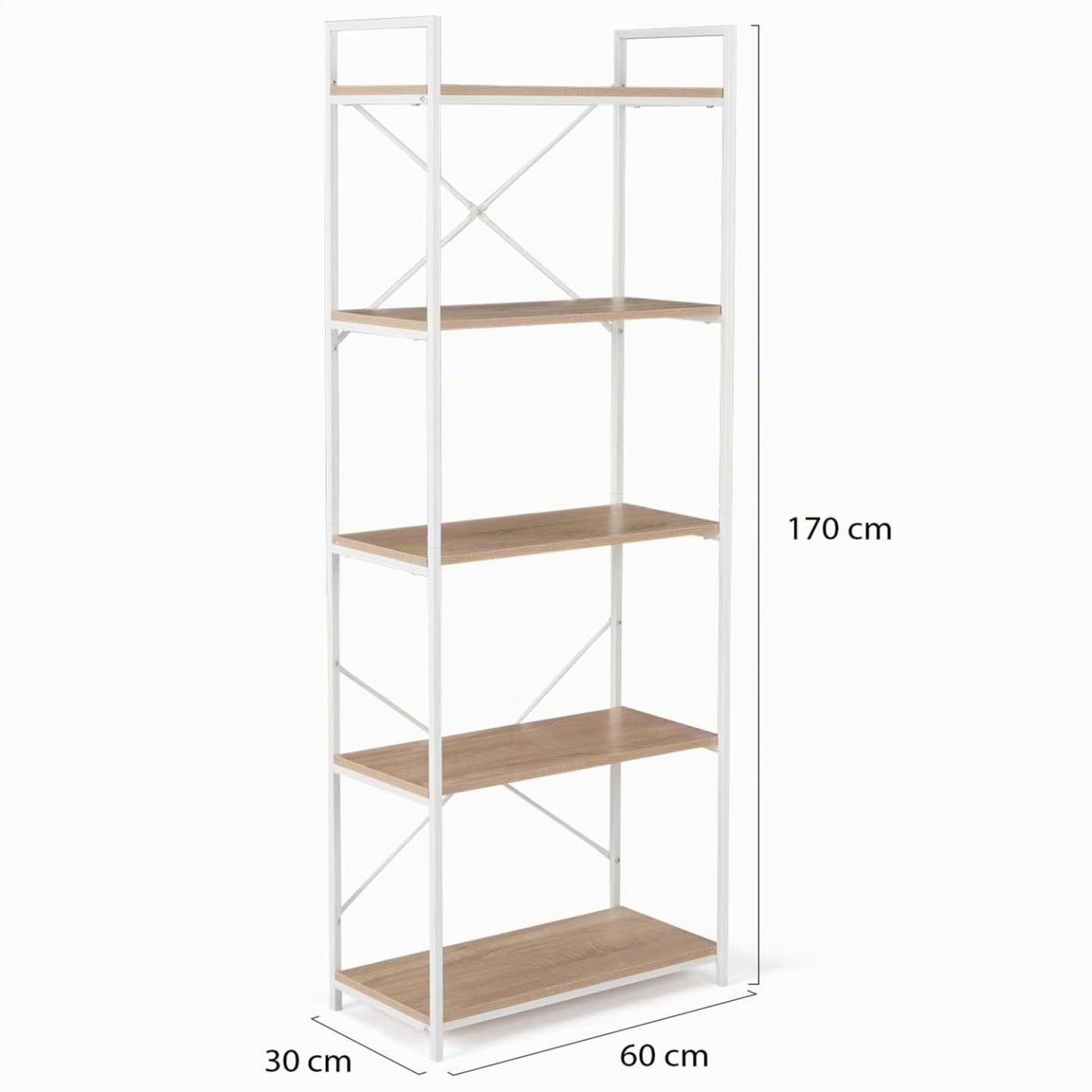 IDMarket - DETROIT Estantería de 5 niveles 170 cm diseño industrial madera y metal blanco