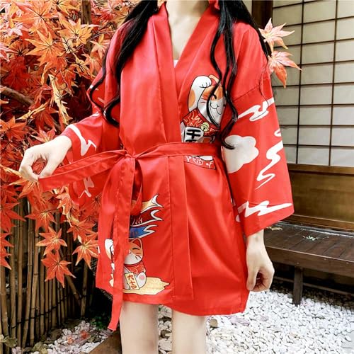 Image of LAI MENG FIVE CATS Women's Lucky Cat Cardigan Kimono Loose Cover up Casual Blouse Cute Tops