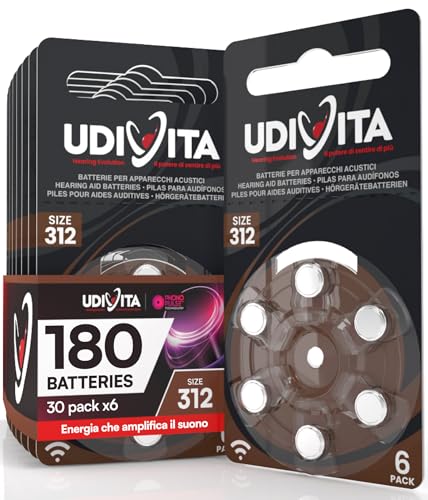 180 Batterie Per Apparecchi Acustici Udivita Misura 312 Pile Zinco Aria Senza Mercurio - 30 Blister da 6 Pile