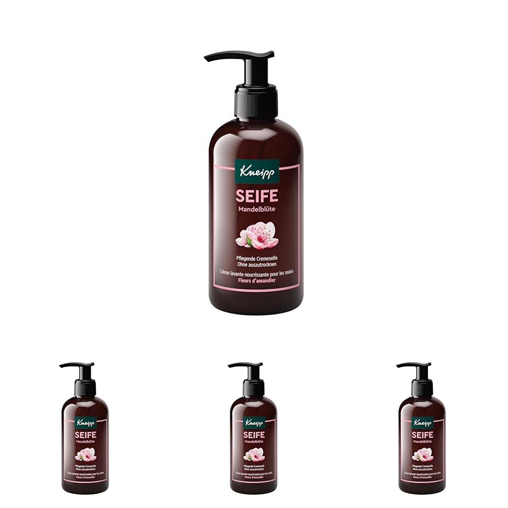 Kneipp Pflegende Cremeseife Mandelblüten, cremige Seife für eine antibakterielle Handreinigung, natürliche ätherische Öle für ein besonderes Dufterlebnis, 250 ml (Packung mit 4)