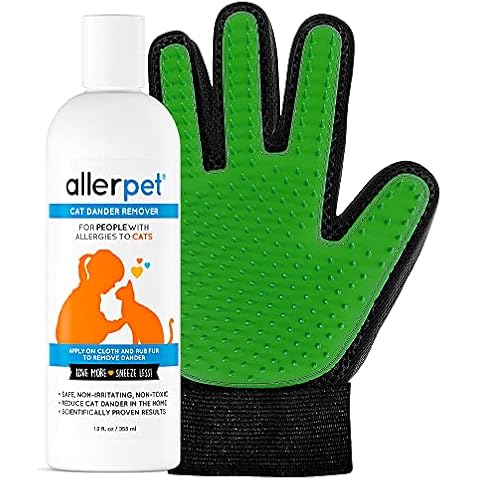 Allerpet Cat Dander Remover w/Free Grooming Glove - Effective Cat Allergy Relief, Anti Allergen Solution Made in USA - (12oz) Cover