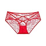 Celamirio Women's Sexy Underwear Lace Panties Red L