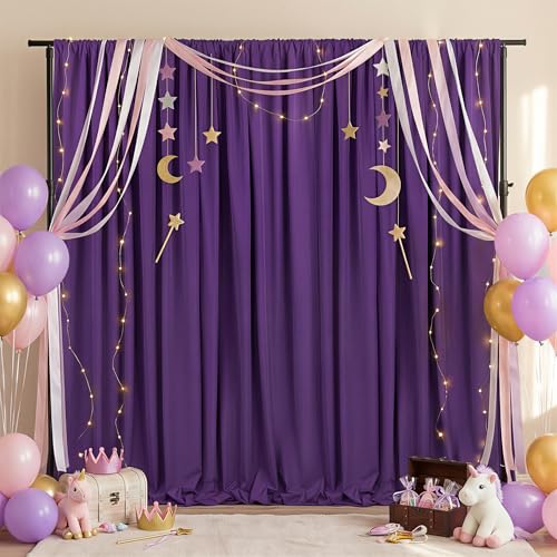 Image of Purple Backdrop Curtains 2 Panels 5ft x 10ft Polyester Backdrop Drapes for Wedding Mermaid Party Halloween Photography Decorations