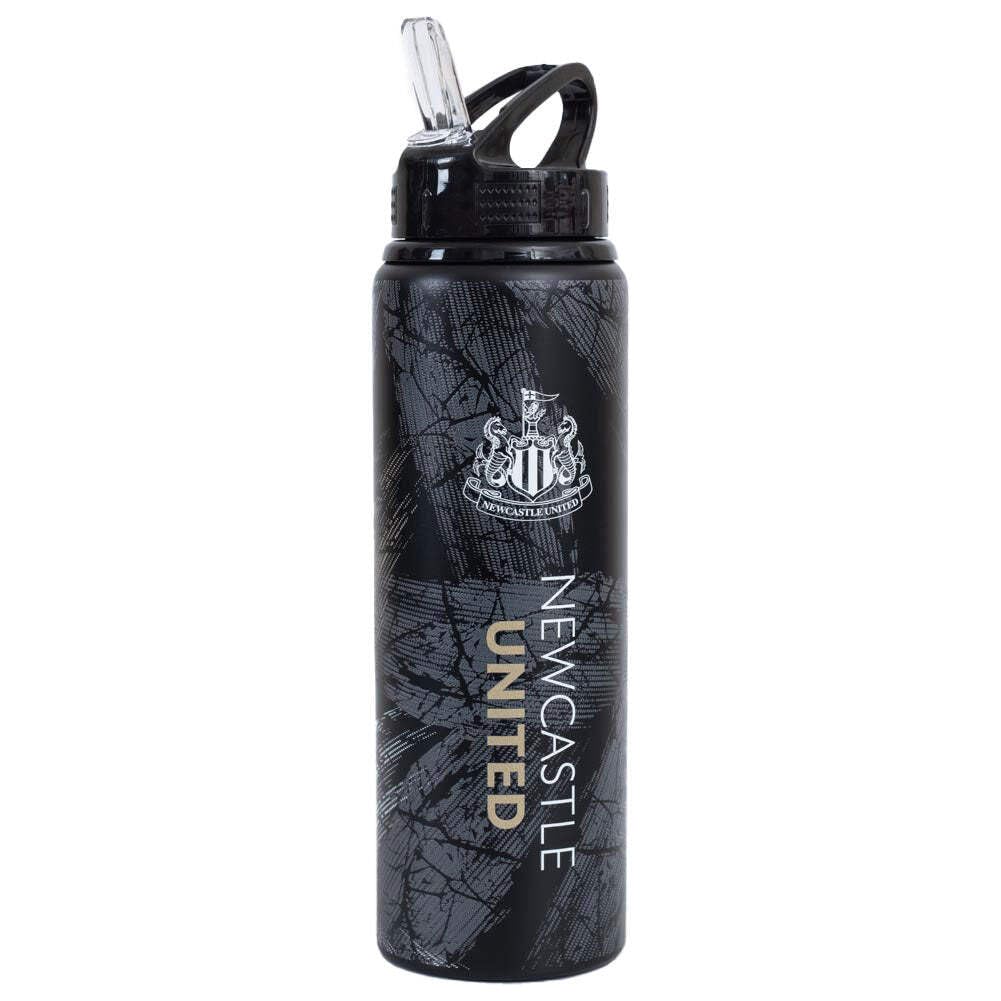 Hy-Pro Black Officially Licensed Newcastle United F.c. Aluminium Water Bottle - 750Ml, Nufc, Integrated Folding Straw, Leakproof, Lightweight, Great Football Gift Idea