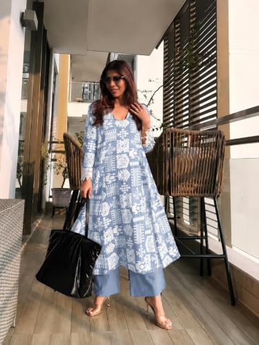 Image of ANNI Designer Kurta Sets for Women Viscose Printed | Kurta with Dupatta Set | A Line Kurti Set for Women | Square V Neck 3 /4 Sleeve Ethnic Outfit | Designer Indian Kurti Stylish Clothing