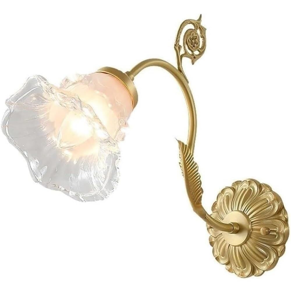 HXYSXHJUO Vintage Glass Flower Bedside Reading Wall Light Mid Century Hallway Sconce Nordicd Antique Lamp With Brass Base For Living Room Bathroom