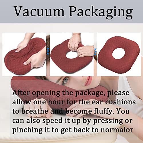 Image of Ear Piercing Pillow for Side Sleepers, Pillow with an Ear Hole for CNH and Ear Pain Ear Inflammation Pressure Sores, O-Shaped Side Sleeping Pillow, Ear Guard Pillow(Dark Red)