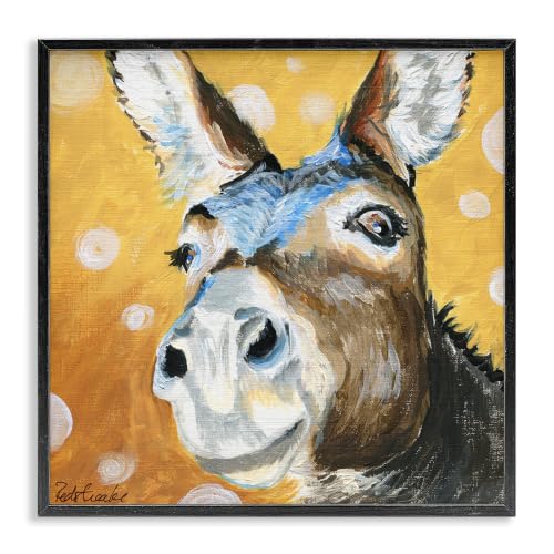 Smiling Donkey Polka Dot Farmhouse, 12 x 12 Inch Framed Giclée Print