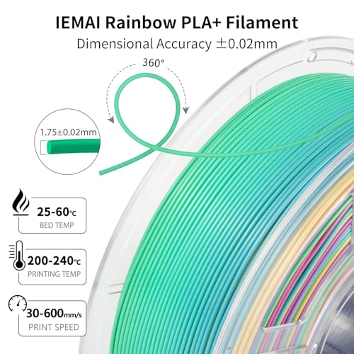 Image of IEMAI Rainbow PLA Filament 1.75mm 1kg, Fast Color Change Multicolor 3D Printer Filament Up to 600mm /s Printing, Toughness & Neatly Wound for DIY, Artistic & Home Decor